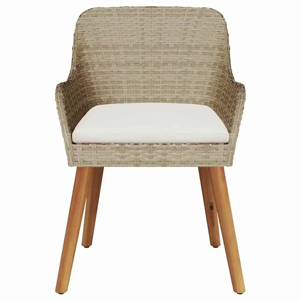 Outdoor Garden Chair Set Poly Rattan Acacia Wood Legs Beige 2 Piece