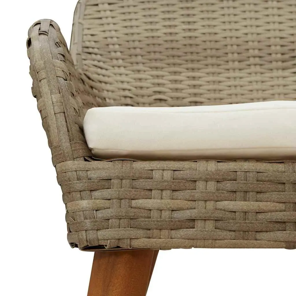 Outdoor Garden Chair Set Poly Rattan Acacia Wood Legs Beige 2 Piece