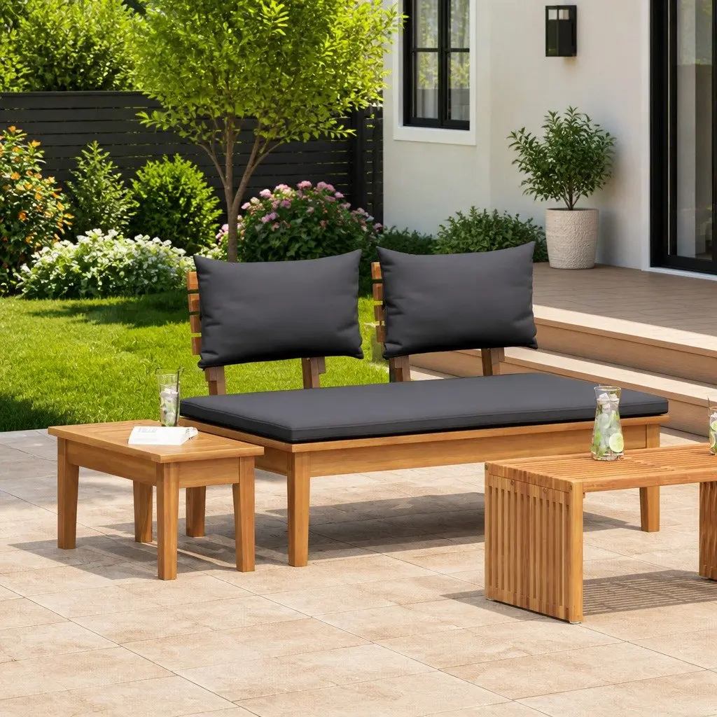 Grey Teak Wood Bench and Table Set