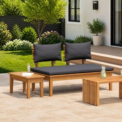 Functional Grey Teak Wood Bench and Table Set