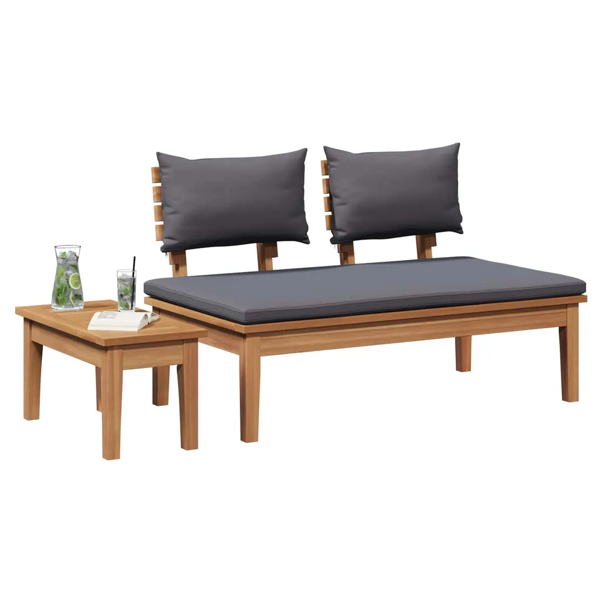 Grey Teak Wood Bench and Table Set