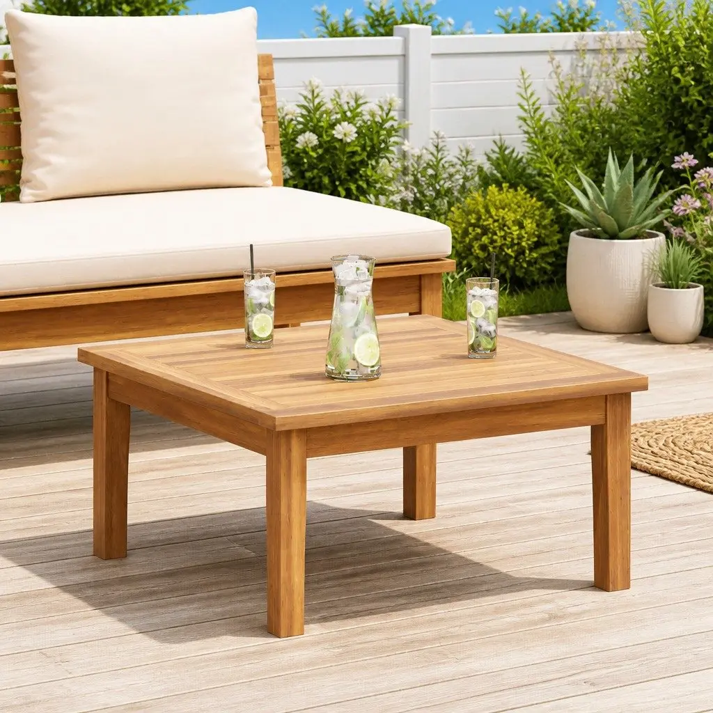Rectangular Outdoor Furniture Set Solid Teak Wood Brown for Garden Patio