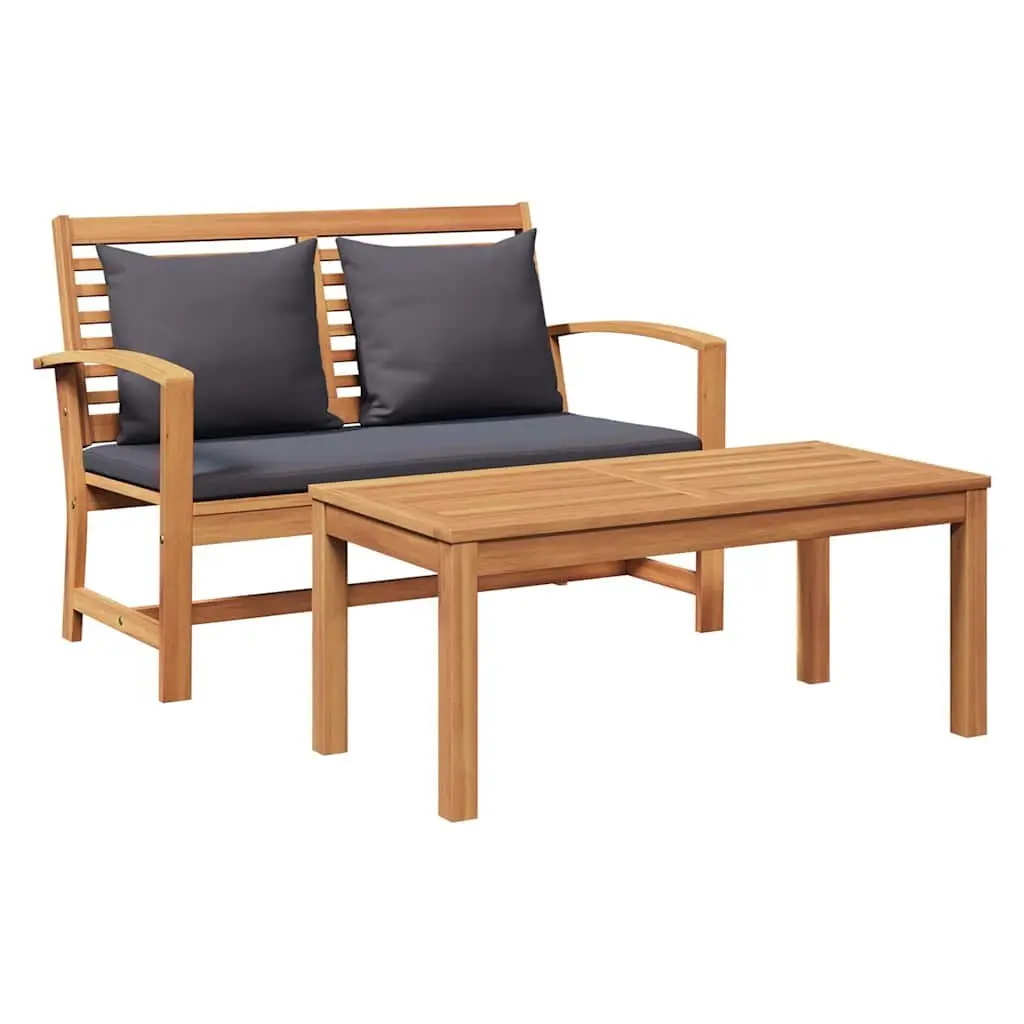 Outdoor Bench Solid Teak Wood Brown Dark Grey Rustic Rectangular Garden Patio Seating