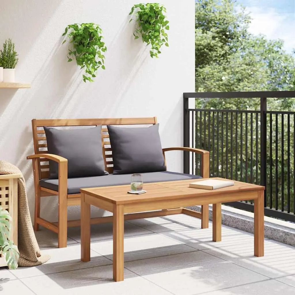 Outdoor Bench Solid Teak Wood Brown Dark Grey Rustic Rectangular Garden Patio Seating