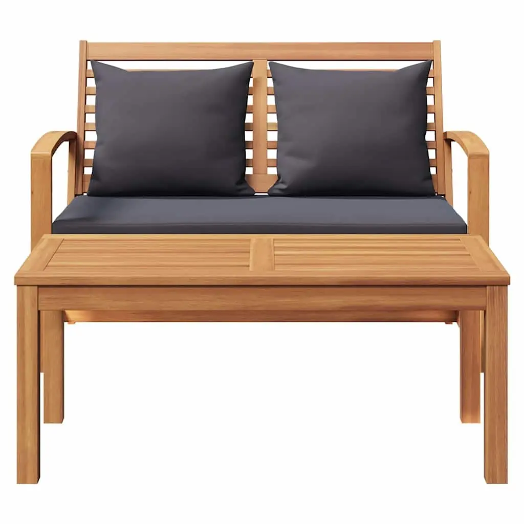 Outdoor Bench Solid Teak Wood Brown Dark Grey Rustic Rectangular Garden Patio Seating
