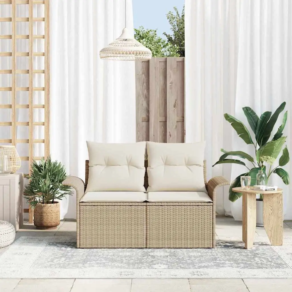 Garden Sofa Poly Rattan 141x62x69cm Beige