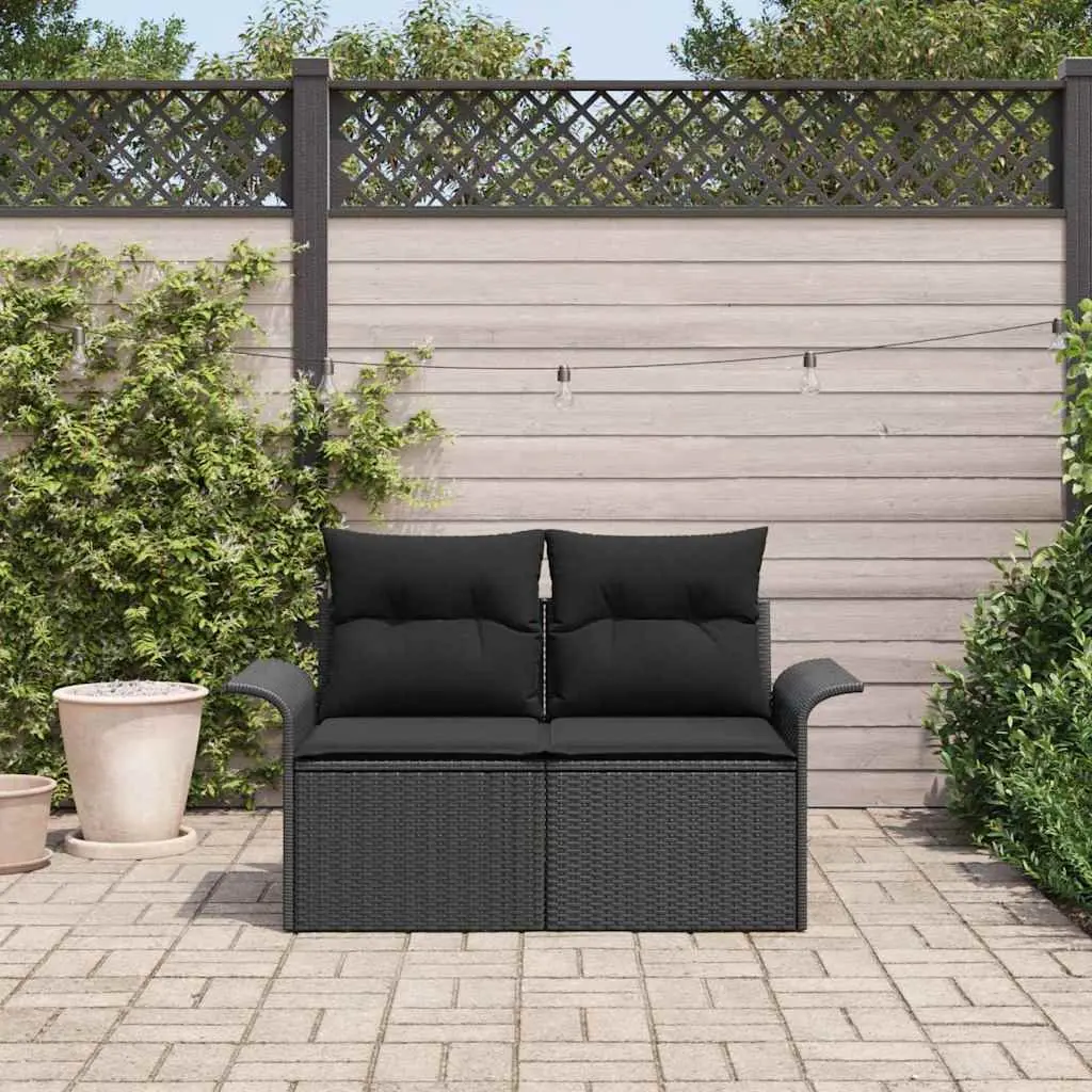 Outdoor Garden Sofa Black Poly Rattan with Cushion Patio Seating Furniture