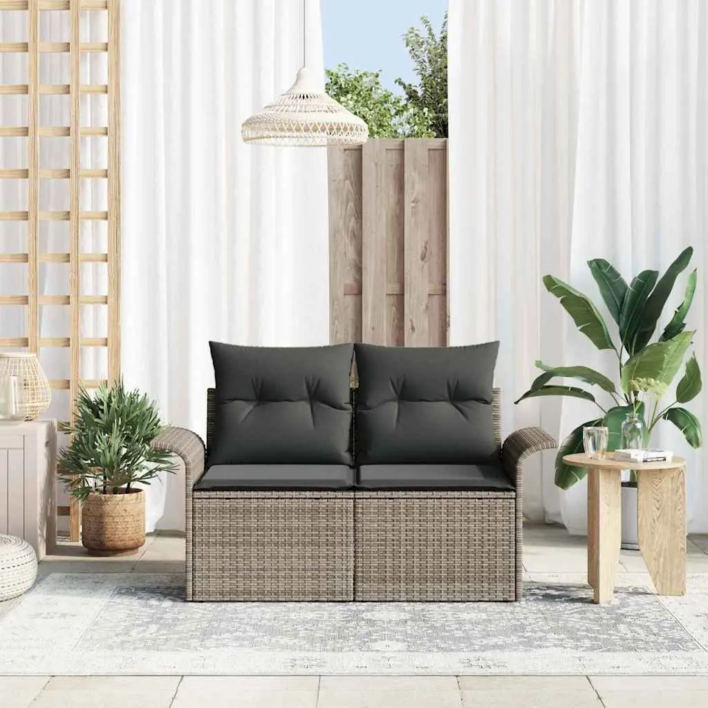 Garden Sofa Poly Rattan Grey Outdoor Seating with Cushion 141 x 62 x 69 cm