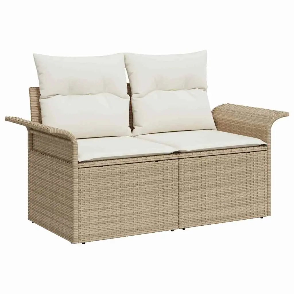 Outdoor Sofa Poly Rattan Beige with Cushion 141x62x69cm Garden and Patio Seating