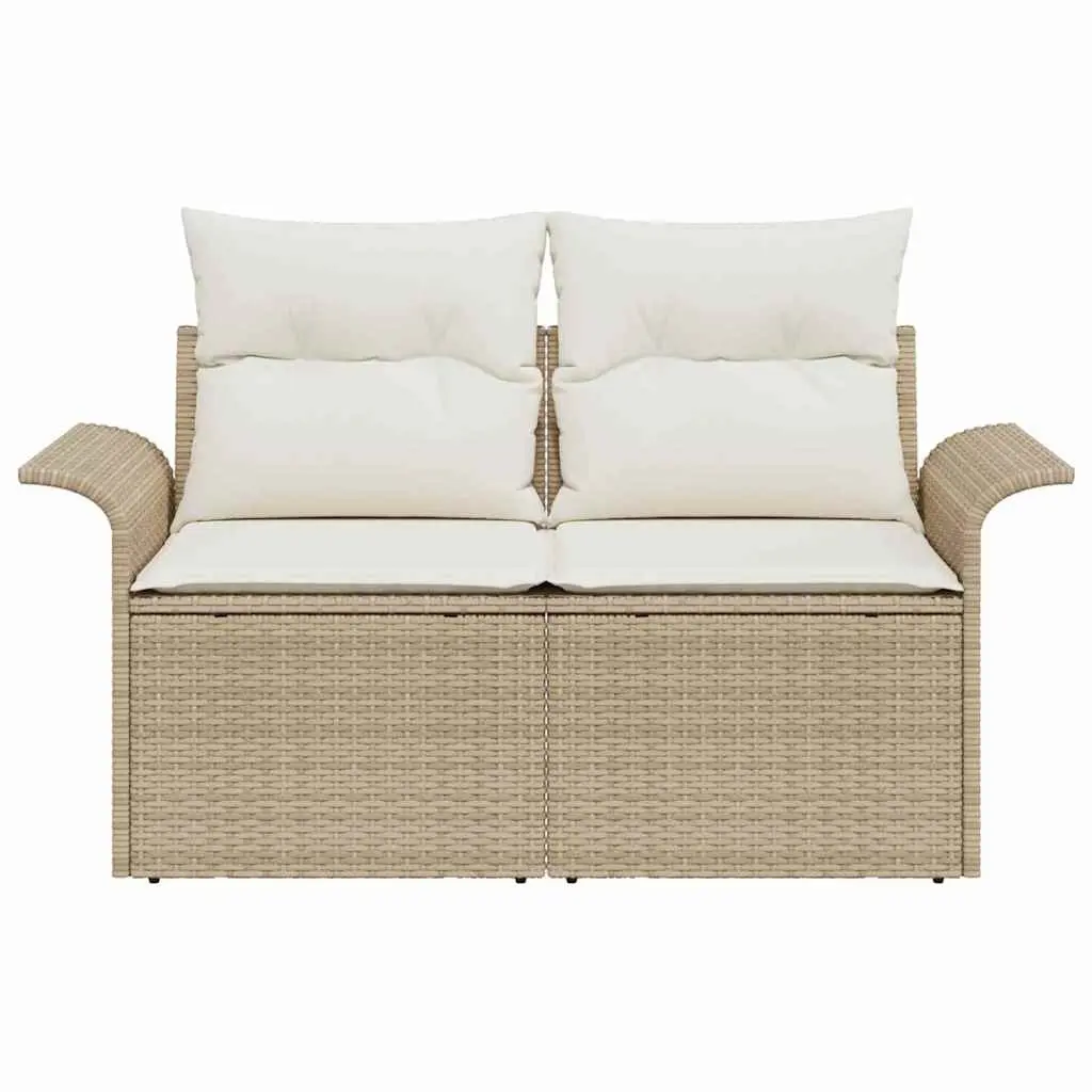 Outdoor Sofa Poly Rattan Beige with Cushion 141x62x69cm Garden and Patio Seating