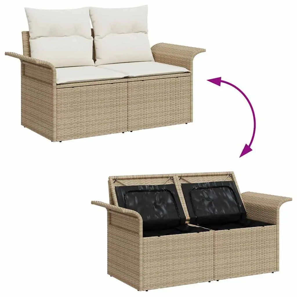 Outdoor Sofa Poly Rattan Beige with Cushion 141x62x69cm Garden and Patio Seating