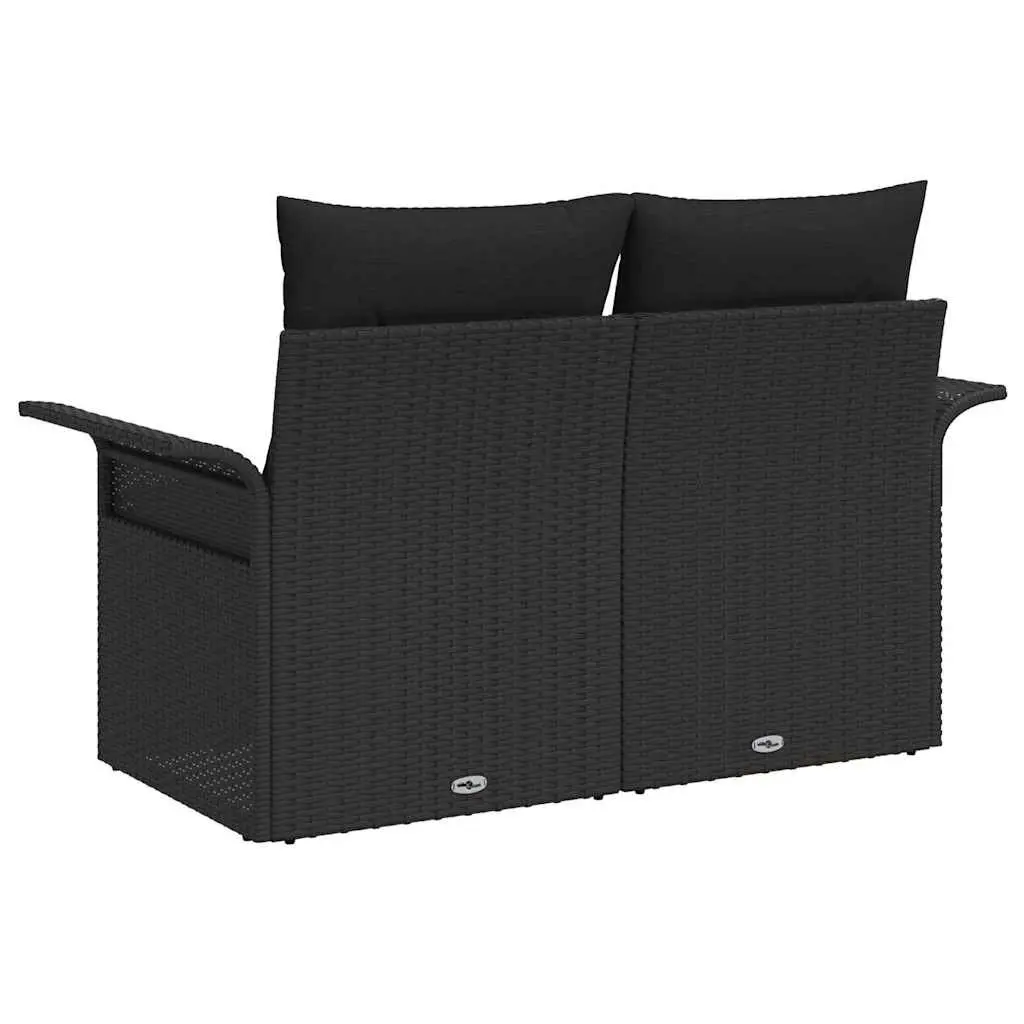 Outdoor Garden Sofa Black Poly Rattan Patio Seating with Cushion Seat Pad