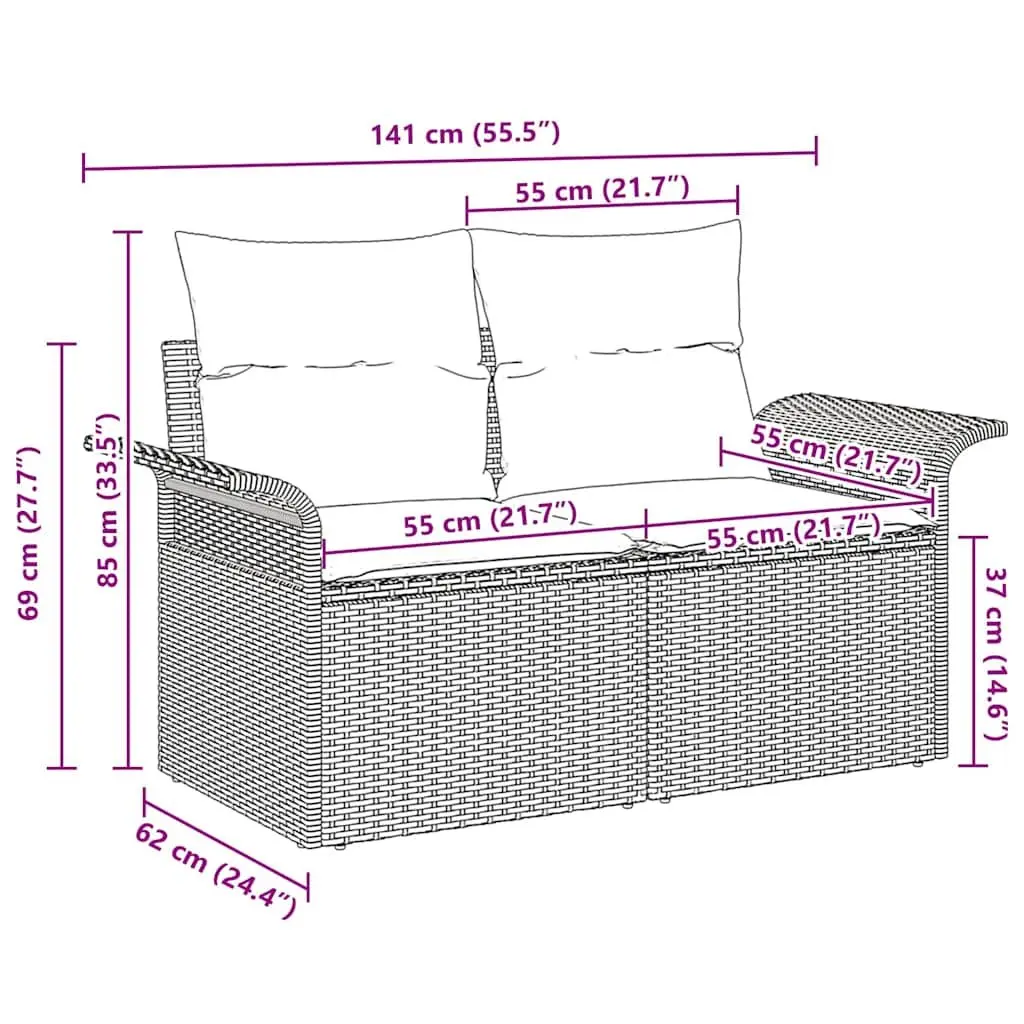 Outdoor Garden Sofa Black Poly Rattan Patio Seating with Cushion Seat Pad