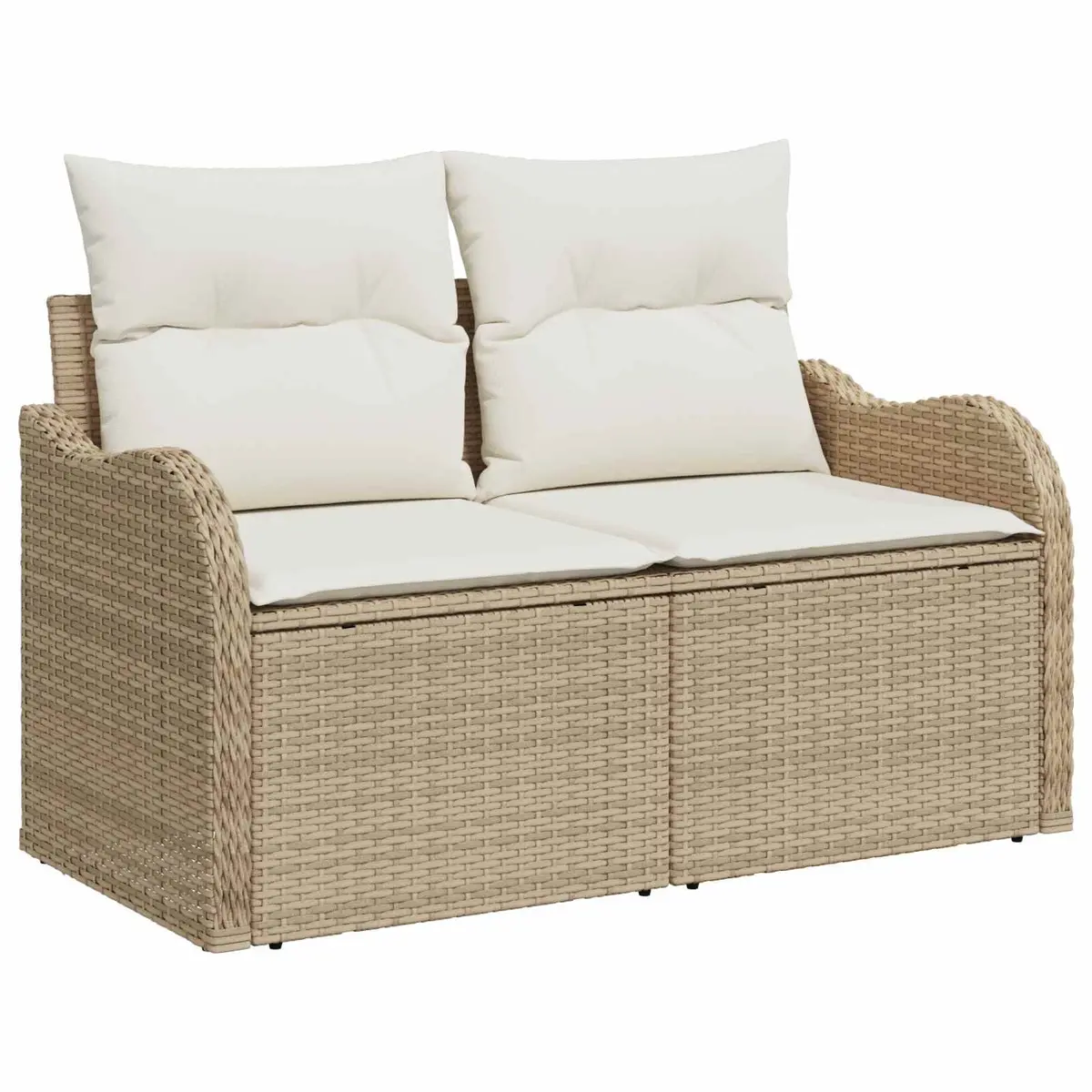 Outdoor Garden Sofa Poly Rattan Beige Steel Frame Cushioned Seating 121 x 62 x 69 cm