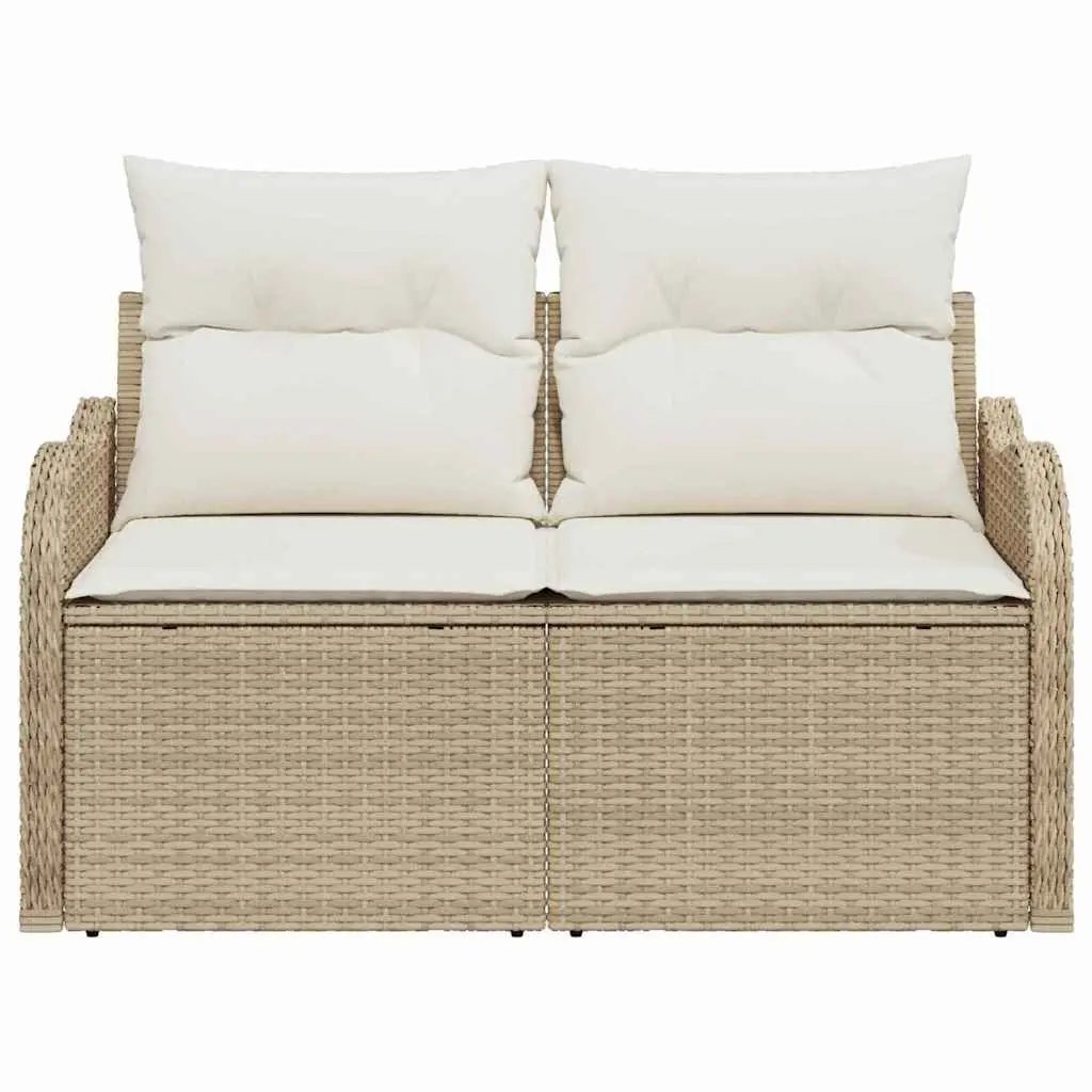 Outdoor Garden Sofa Poly Rattan Beige Steel Frame Cushioned Seating 121 x 62 x 69 cm