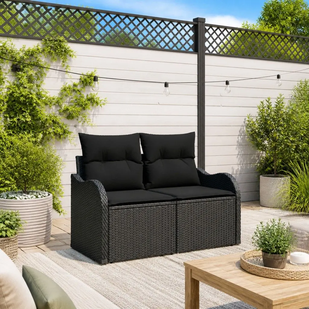 Outdoor Garden Sofa with Cushion Black Poly Rattan Patio Seating Furniture