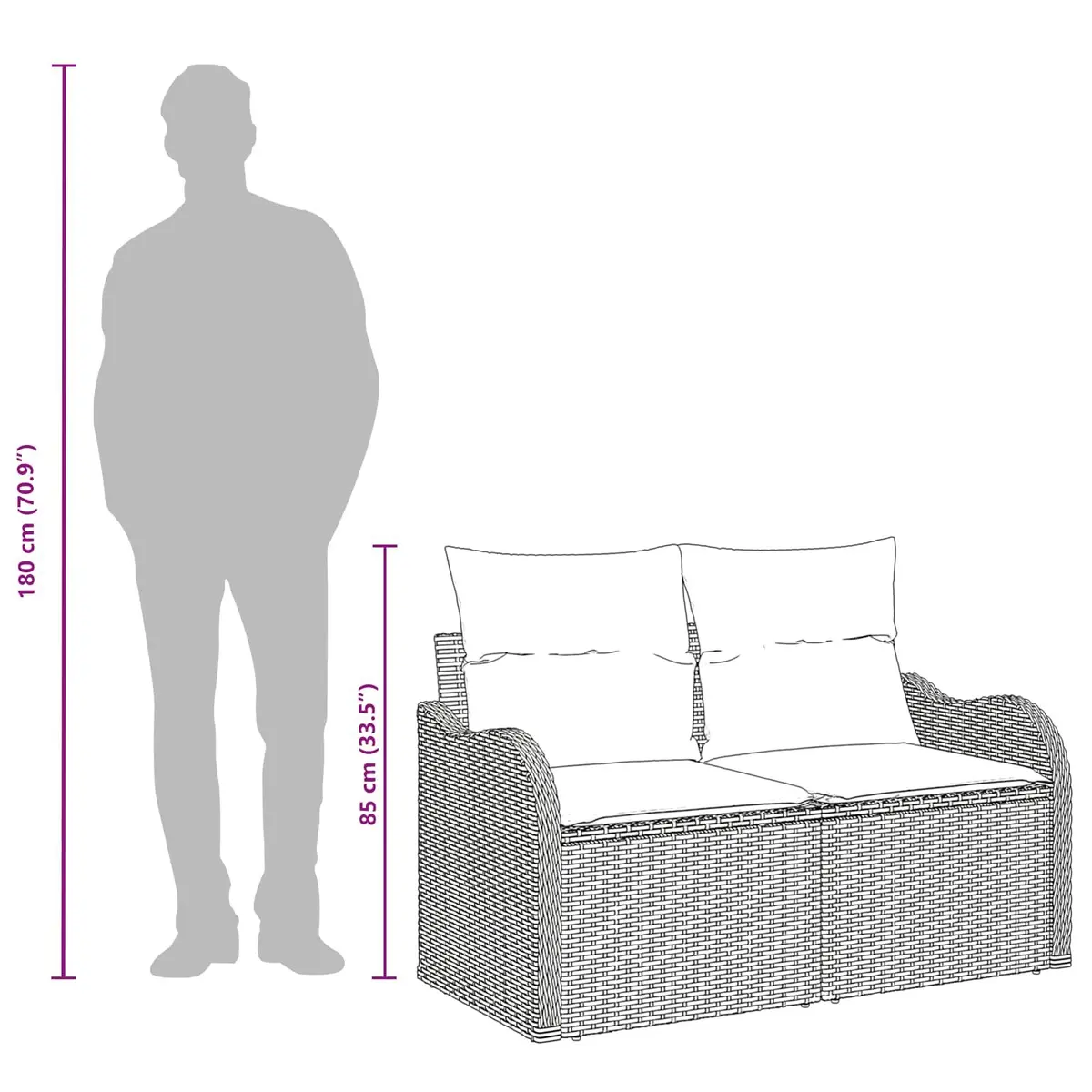 Outdoor Garden Sofa with Cushion Black Poly Rattan Patio Seating Furniture