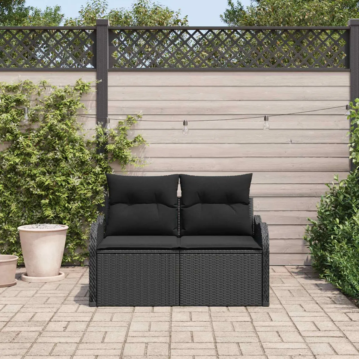 Outdoor Garden Sofa with Cushion Black Poly Rattan Patio Seating Furniture