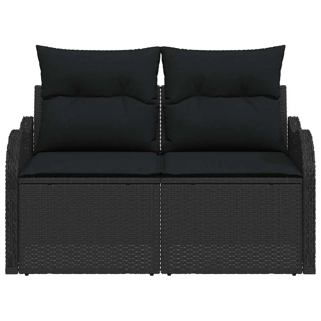 Outdoor Garden Sofa Black Poly Rattan with Cushion Patio Seating Furniture