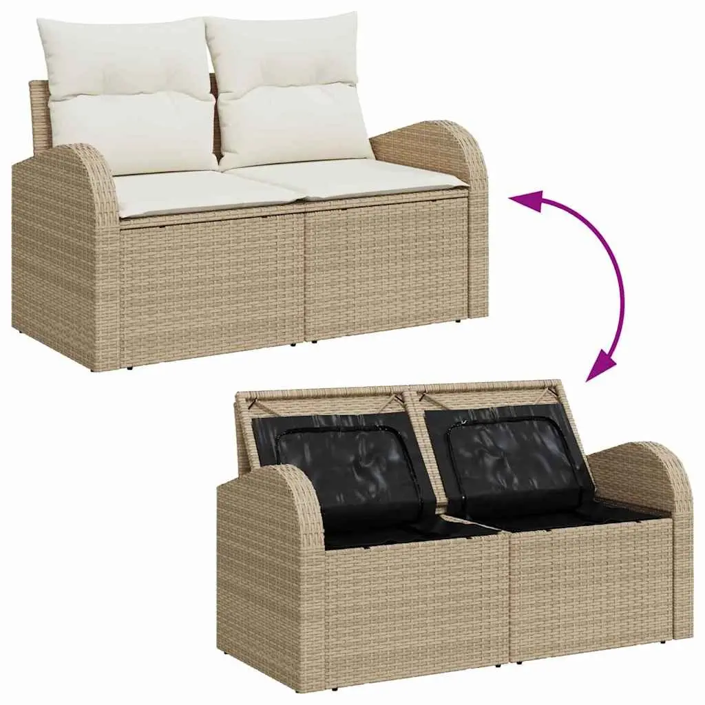 Outdoor Garden Sofa Poly Rattan Steel Frame 124x62x69cm Beige