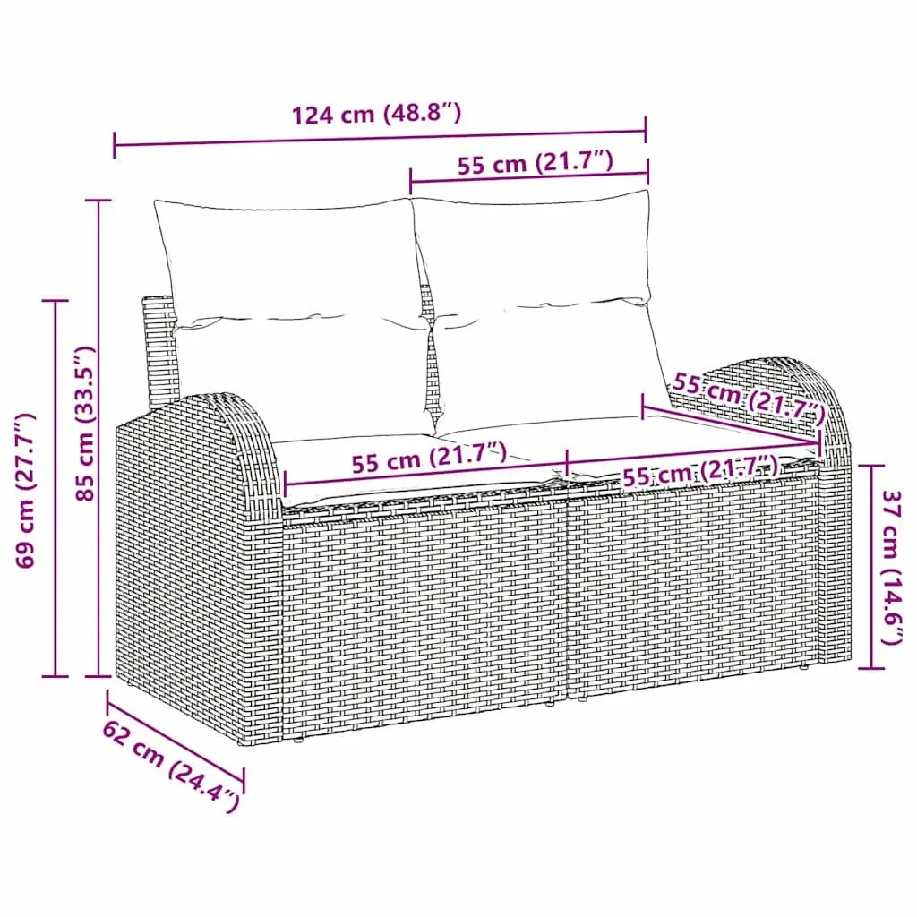 Outdoor Garden Sofa Poly Rattan Steel Frame 124x62x69cm Beige