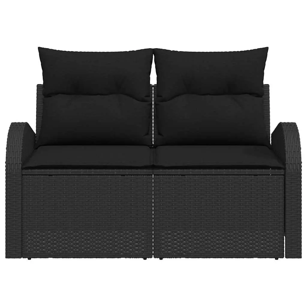 Garden Sofa Outdoor Seating Black Poly Rattan Modern Minimalist Terrace