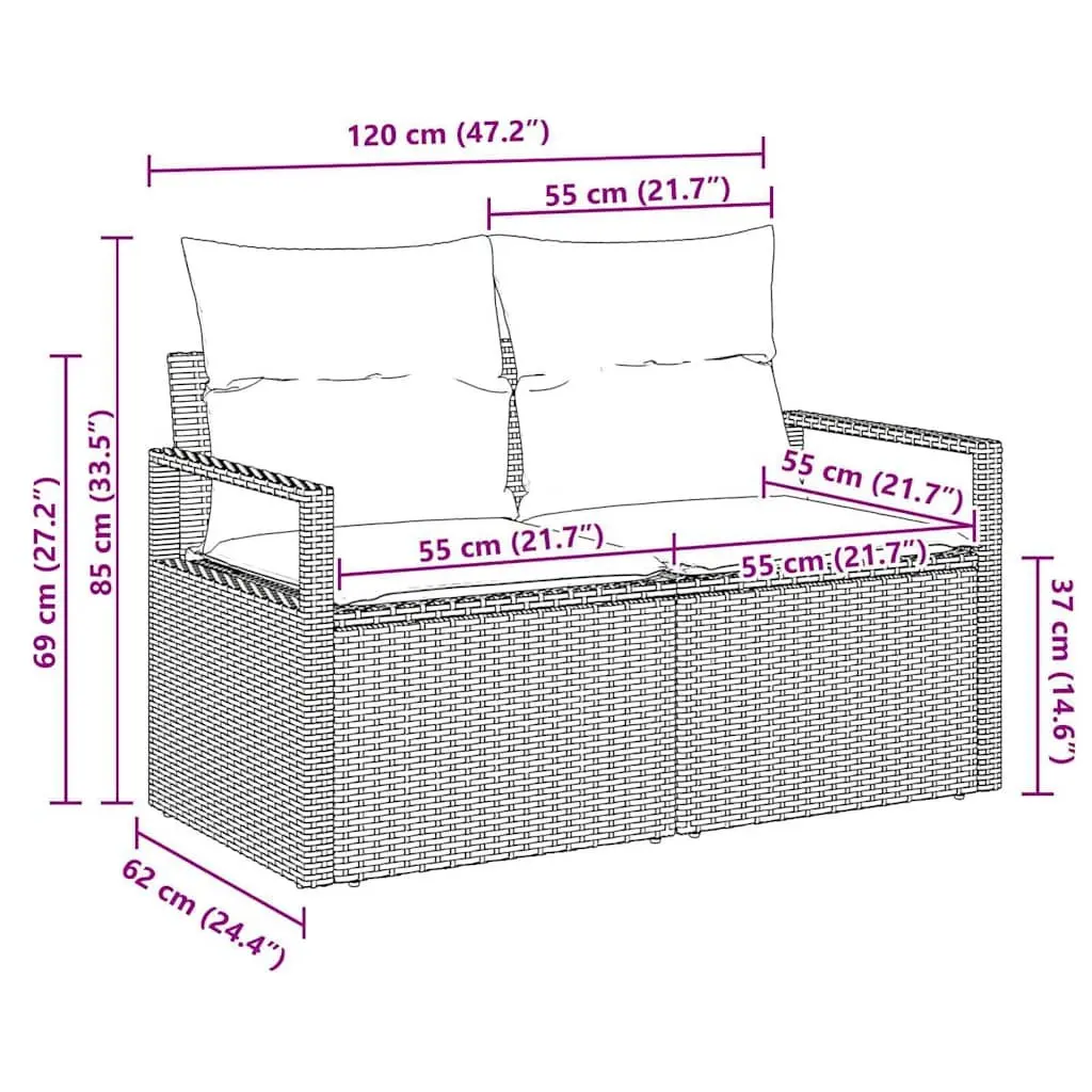 Garden Sofa Poly Rattan Grey Modular Lounge Couch 120x62x69cm