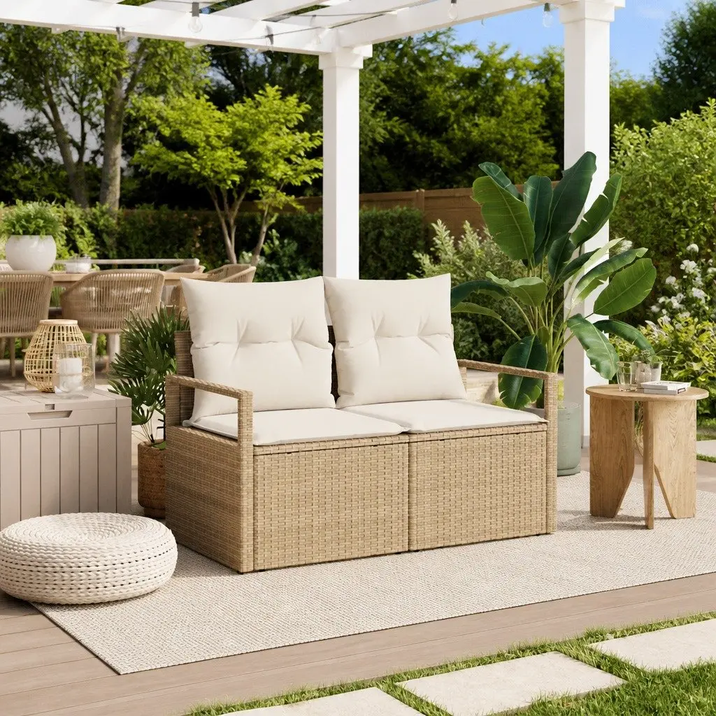 Modular Outdoor Garden Sofa Poly Rattan Beige with Cushions