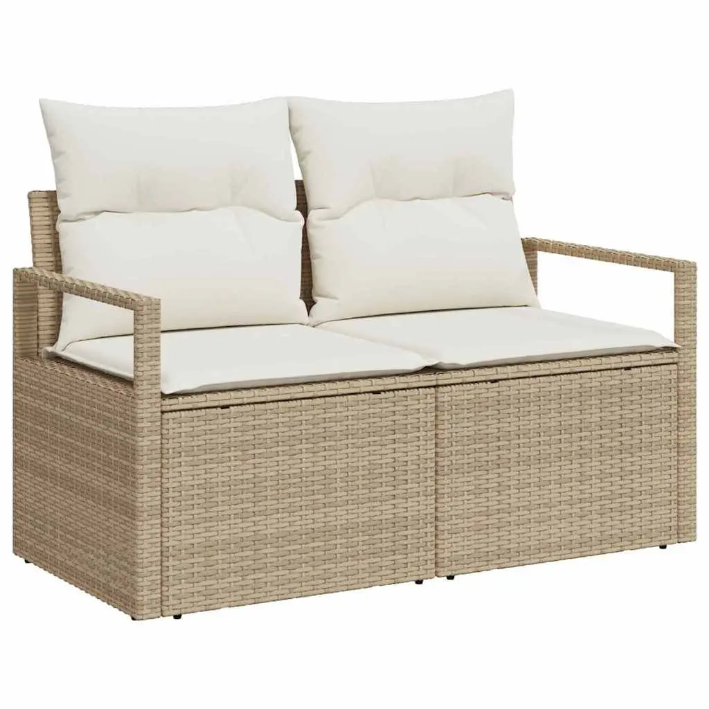 Modular Outdoor Garden Sofa Poly Rattan Beige with Cushions