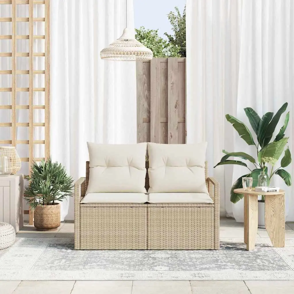 Modular Outdoor Garden Sofa Poly Rattan Beige with Cushions