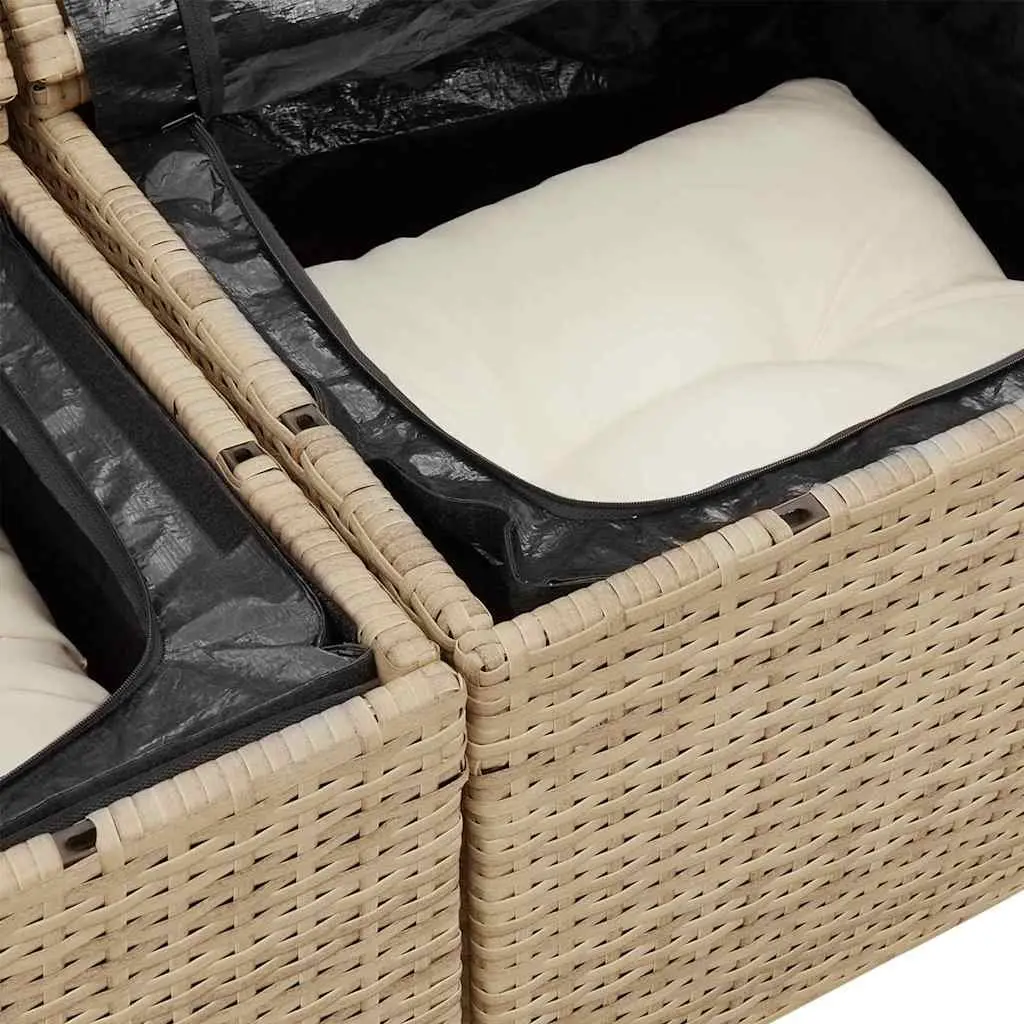 Modular Outdoor Garden Sofa Poly Rattan Beige with Cushions