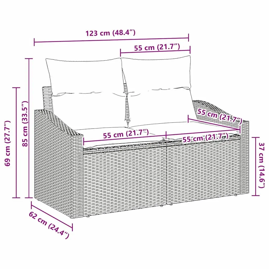 Outdoor Garden Sofa Modular Poly Rattan Beige Patio Seating 123x62x69cm