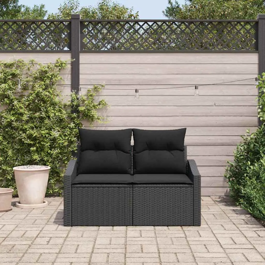 Outdoor Garden Sofa Black Poly Rattan Modular Patio Seating Rectangular