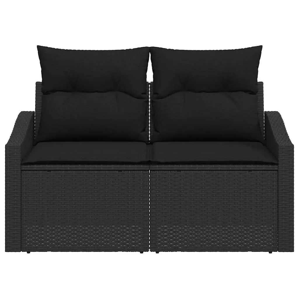 Outdoor Garden Sofa Black Poly Rattan Modular Patio Seating Rectangular