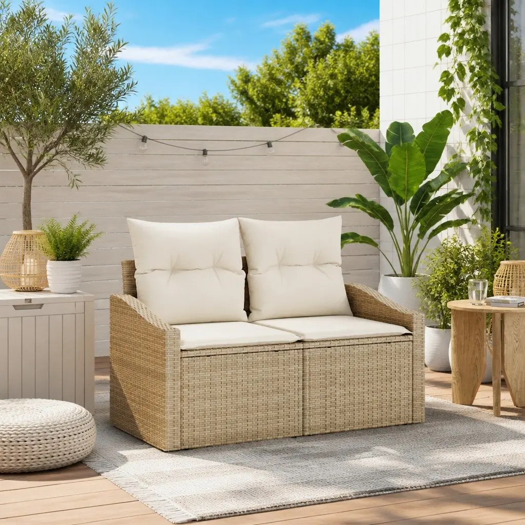 Modular Sofa Outdoor Garden Poly Rattan Beige 123x62x69cm Patio Seating Lounge