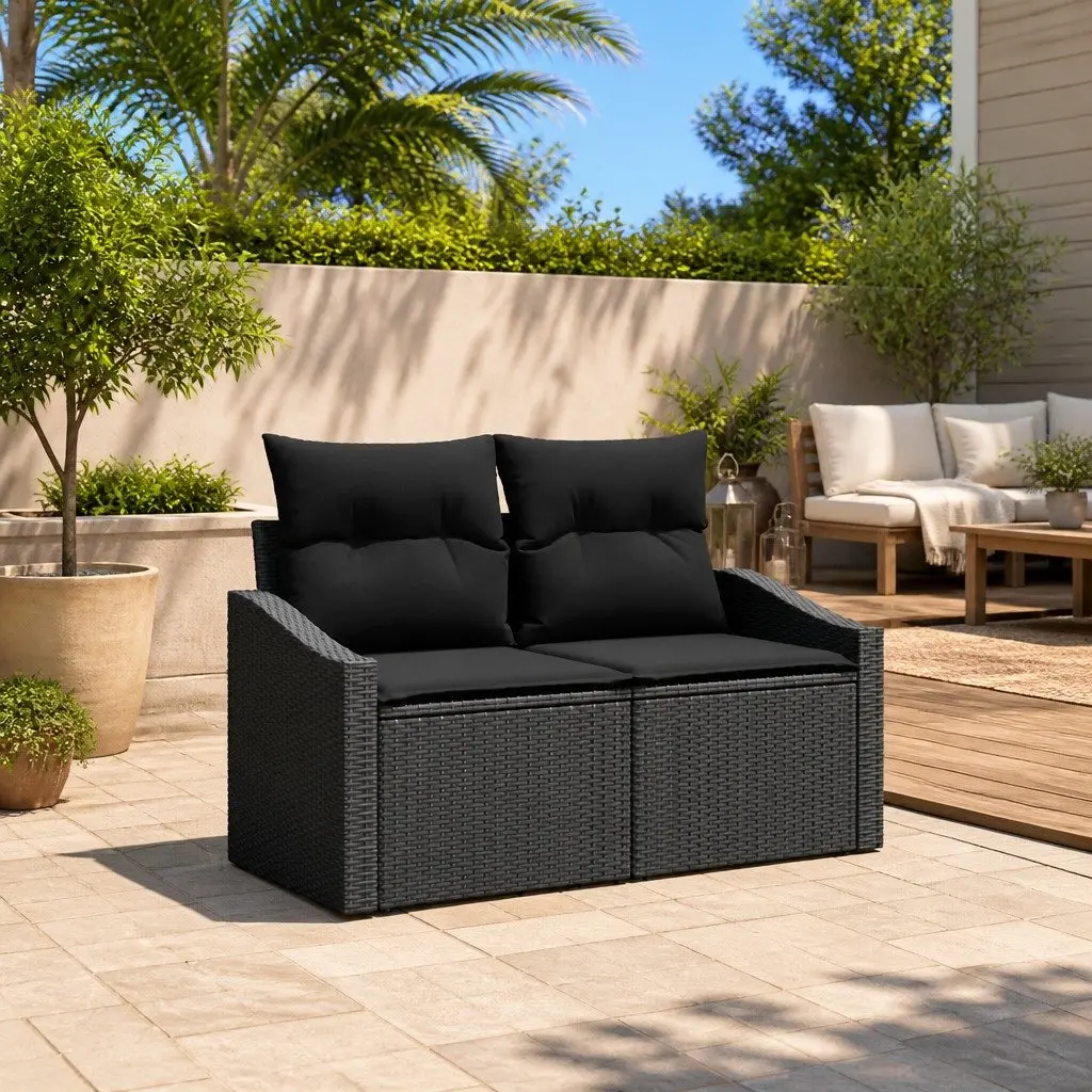 Outdoor Garden Sofa Black Poly Rattan Modular Patio Seating Rectangular