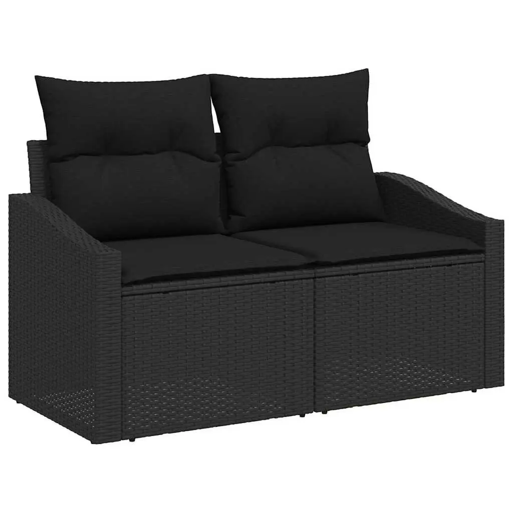 Outdoor Garden Sofa Black Poly Rattan Modular Patio Seating Rectangular