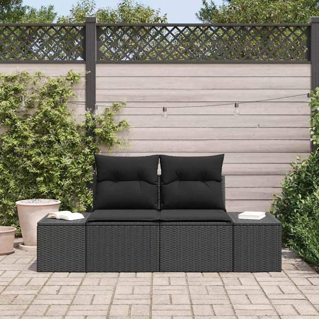 Outdoor Garden Sofa Black Poly Rattan Patio Seating Steel Frame Lounge Chair