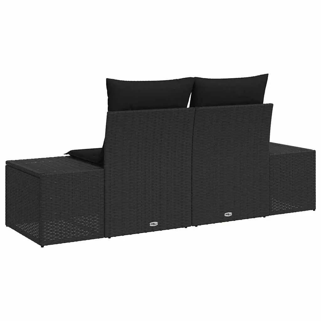 Outdoor Garden Sofa Black Poly Rattan Patio Seating Steel Frame Lounge Chair