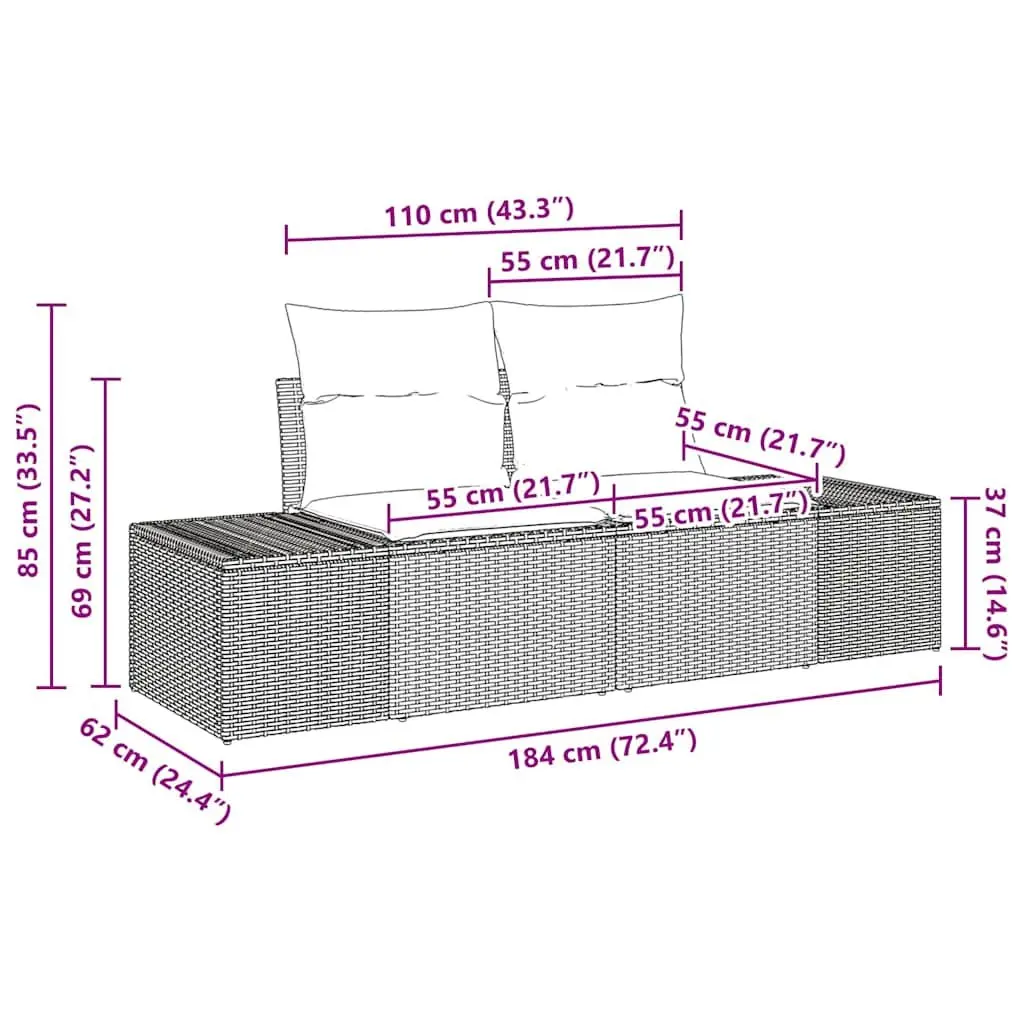 Outdoor Garden Sofa Poly Rattan Steel Frame 184cm Beige