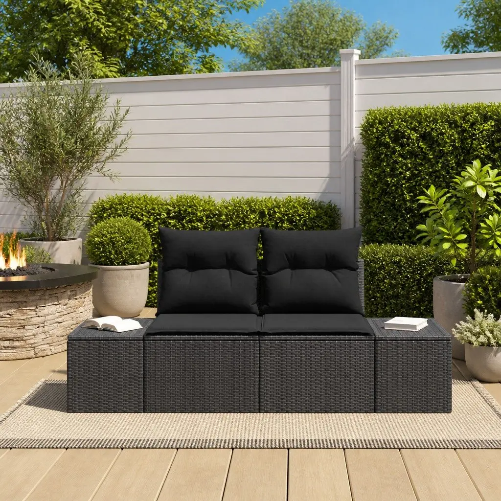 Garden Sofa Poly Rattan Black Steel Frame Outdoor Furniture 184 x 62 x 69 cm