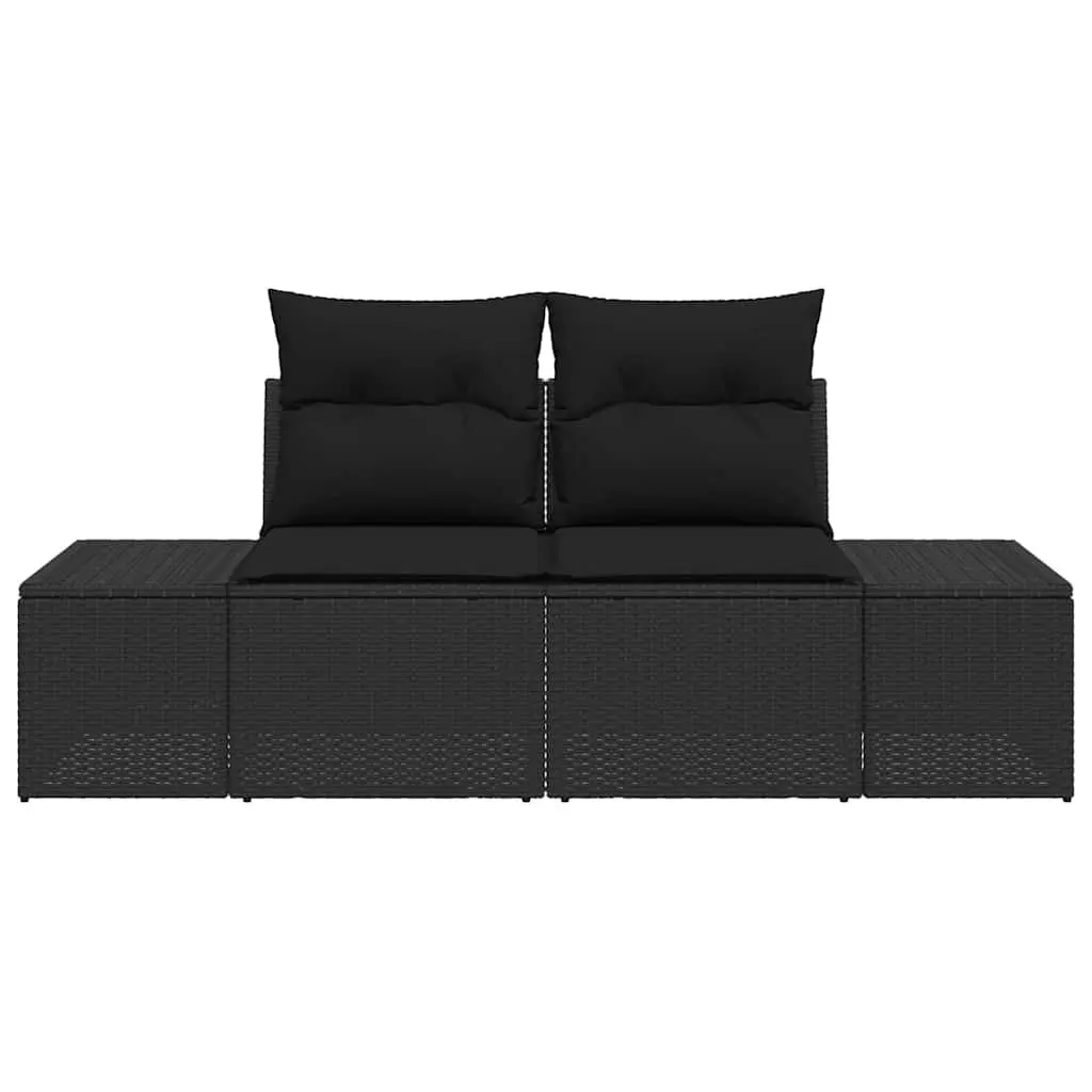 Garden Sofa Poly Rattan Black Steel Frame Outdoor Furniture 184 x 62 x 69 cm