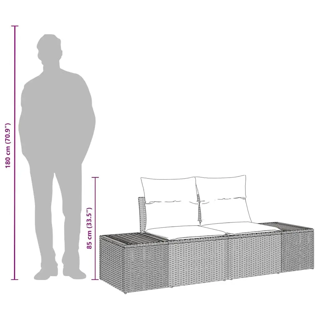 Garden Sofa Poly Rattan Black Steel Frame Outdoor Furniture 184 x 62 x 69 cm