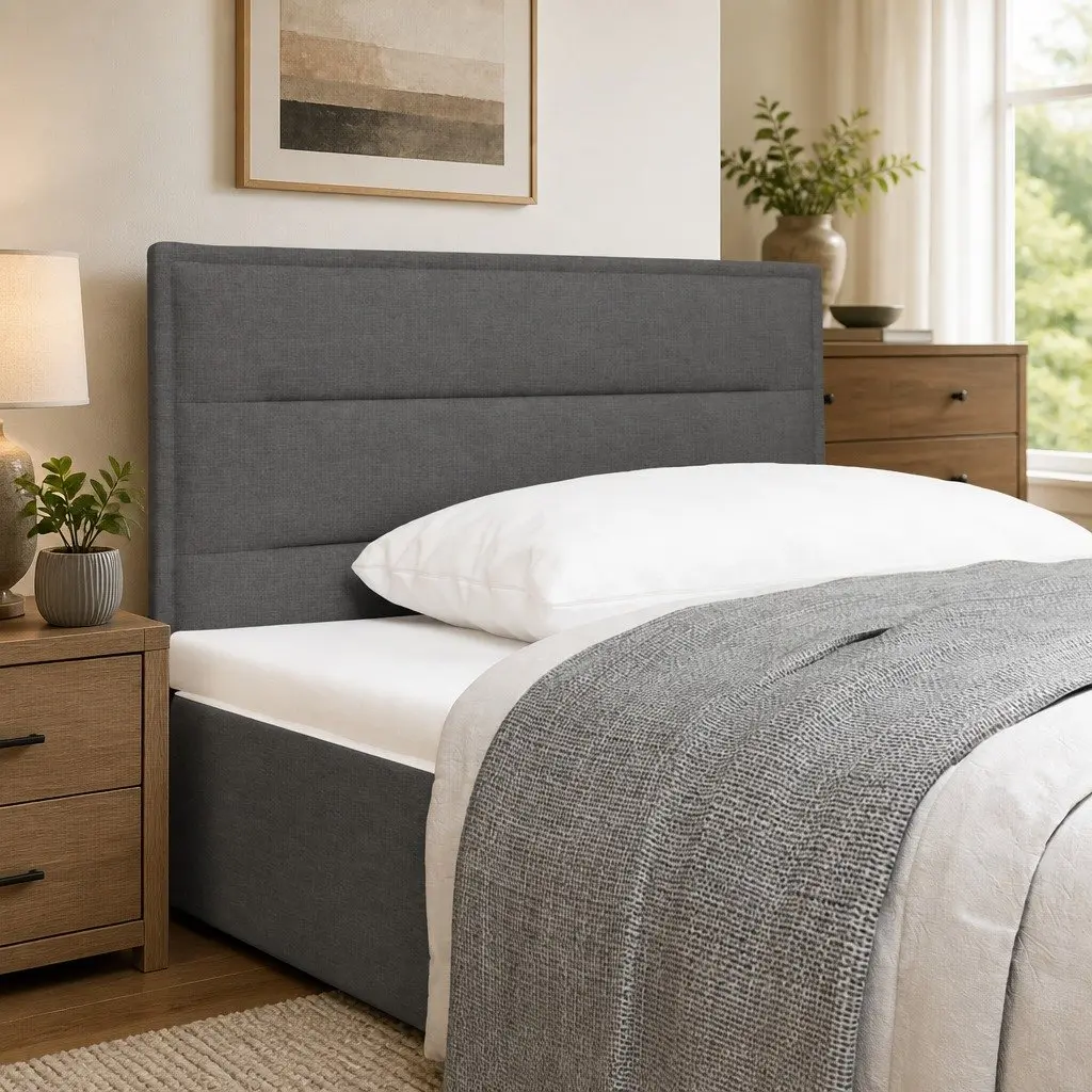 Headboard Fabric Dark Grey 100cm Height Adjustable Modern Bedroom Furniture