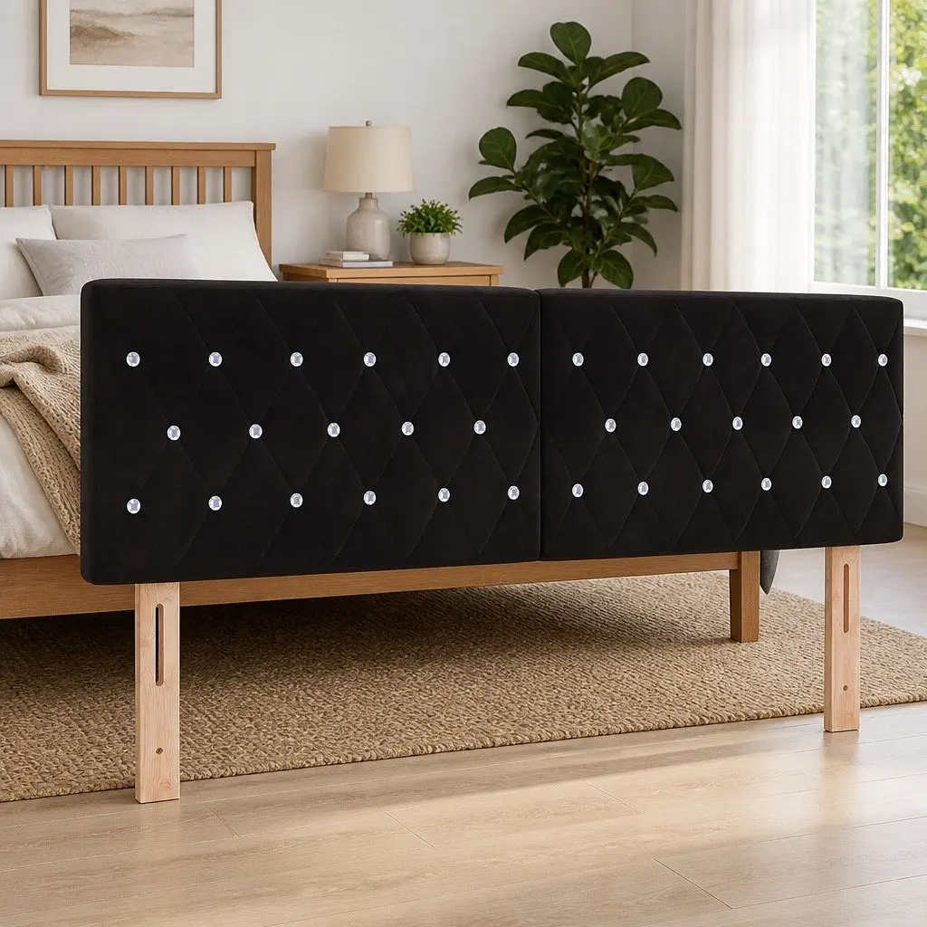 Headboard Velvet 160cm Black Modern Bedroom Upholstered Wall Mount