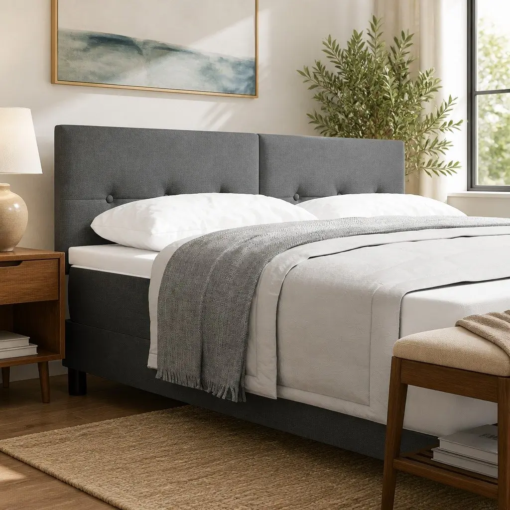 Height-Adjustable Headboard 160cm Grey Fabric Bedroom Furniture Modern Design