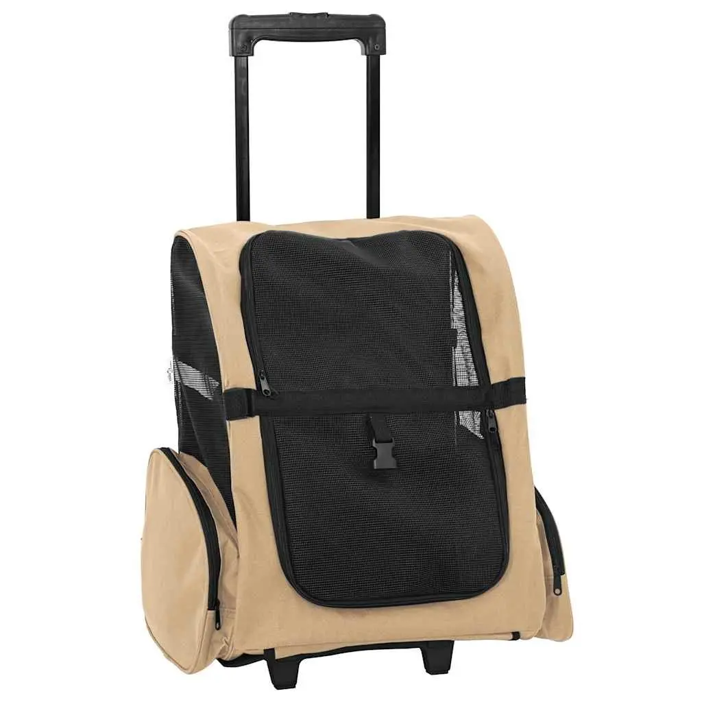 Pet Trolley Rolling Carrier Backpack Hand Bag Oxford Fabric Brown 48 x 32 x 57-106 cm