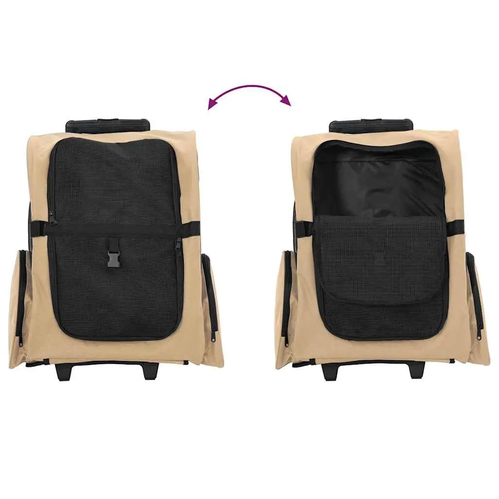 Pet Trolley Rolling Carrier Backpack Hand Bag Oxford Fabric Brown 48 x 32 x 57-106 cm