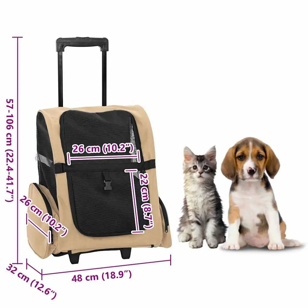 Pet Trolley Rolling Carrier Backpack Hand Bag Oxford Fabric Brown 48 x 32 x 57-106 cm