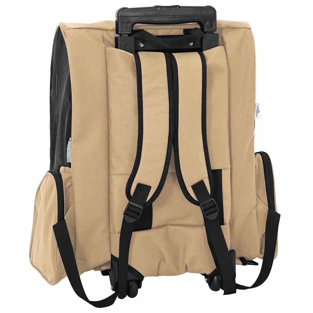 Pet Trolley Rolling Carrier Backpack Hand Bag Oxford Fabric Brown 48 x 32 x 57-106 cm